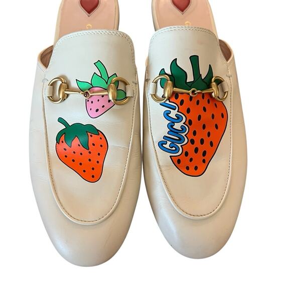 Gucci Princetown Leather Strawberry Slip on Horsebit Loafer Mules EU 38.5 US 8.5 - Picture 13 of 14